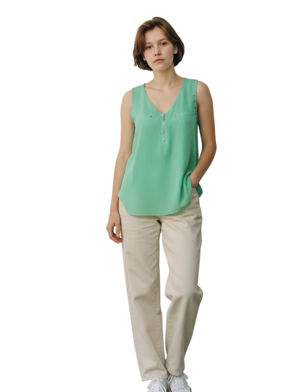 mine Mint Green Sleeveless V-Neck Tank Top Size Medium